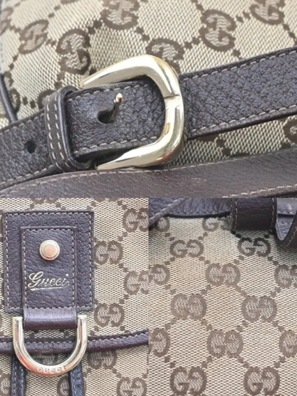 GUCCI Logo GG Pattern Backpack Bag Canvas Leather Brown GHW Italy 77YJ322